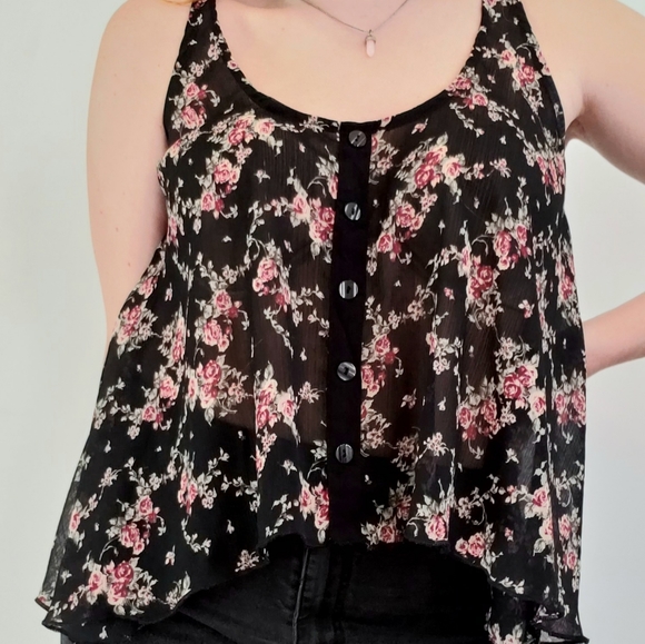 Sheer Black Floral Top - Picture 2 of 3